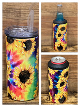 Load image into Gallery viewer, 12 oz Stainless Steel 4 in 1 Can Cooler 2nd Lid Straw Bottle Can Sunflower