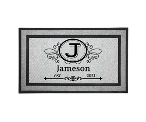Personalized Monogram Door Welcome Mat Wedding Anniversary Housewarming Gift 18" x 30" 2 Styles Choices Letter J