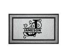 Load image into Gallery viewer, Personalized Monogram Door Welcome Mat Wedding Anniversary Housewarming Gift 18&quot; x 30&quot; 2 Styles Choices Letter J