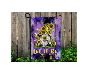 Yard Flag Garden Flag 12" x 18" Polyester Let It Be Purple Gnome Sunflowers Yellow