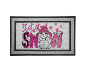 Door Mat Welcome, Wedding Gift, Housewarming 18" x 30" Let It Snow Pink Snowman Winter Cute