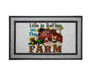 Door Mat Welcome, Wedding Gift, Housewarming 18" x 30" Life Better on the Farm Barn Tractor Windmill