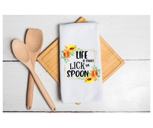 Waffle Towel Kitchen Bath 16" X 24" Life Is Short Lick The Spoon Floral