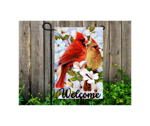 Yard Flag Garden Flag 12" x 18" Polyester Cardinals Welcome Spring