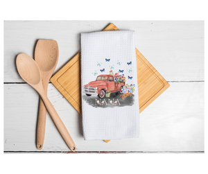 Waffle Towel Kitchen Bath 16" X 24" Red Truck Butterflies Floral Nana Mother's Day