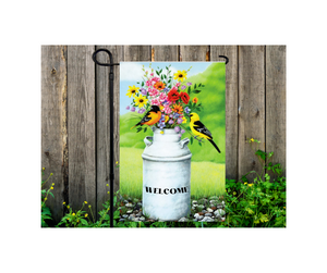 Yard Flag Garden Flag 12" x 18" Polyester Orioles Floral Welcome Milk Can Spring