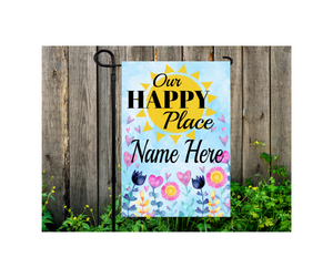 Yard Flag Garden Flag 12" x 18" Polyester Happy Place With Name Spring Floral