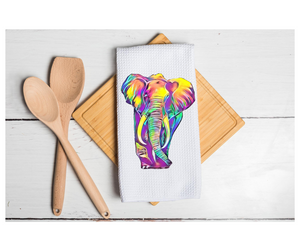 Waffle Towel Kitchen Bath 16" X 24" Pastel Elephant Zoo Animal
