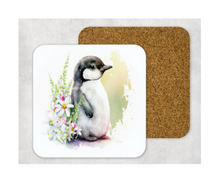Load image into Gallery viewer, Hardboard Cork Back Set of 4 Square Coasters Gift Housewarming Home Cute Penguin Floral Bird Outdoors