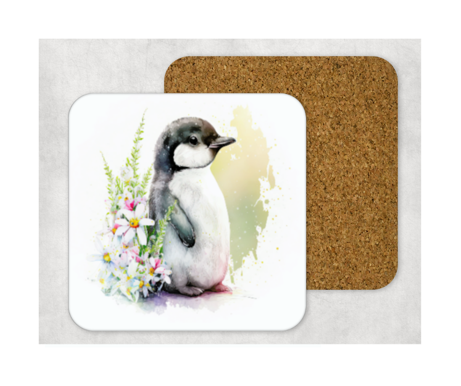 Hardboard Cork Back Set of 4 Square Coasters Gift Housewarming Home Cute Penguin Floral Bird Outdoors