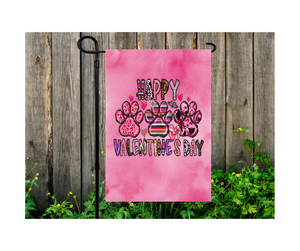 Yard Flag Garden Flag 12" x 18" Polyester Pink Watercolor Happy Valentine's Day Paw Prints
