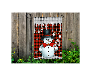 Yard Flag Garden Flag 12" x 18" Polyester Snowman Christmas Candy Cane Red Black Plaid