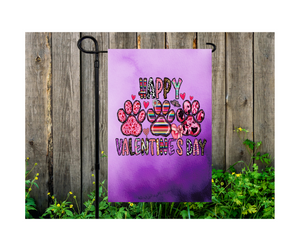 Yard Flag Garden Flag 12" x 18" Polyester Purple Watercolor Happy Valentine's Day Paw Print