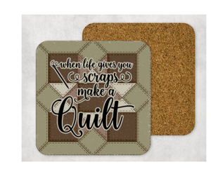 Hardboard Cork Back Set of 4 Square Coasters Gift Housewarming Home Quilting Sewing Coffee