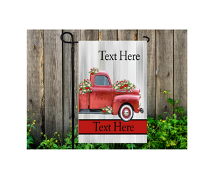 Yard Flag Garden Flag 12" x 18" Polyester Red Truck Floral Add Text Name