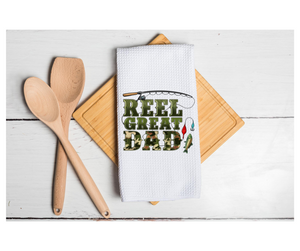 Waffle Towel Kitchen Bath 16" X 24" Reel Great Dad Fishing Father's Day Fish