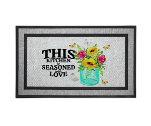 Door Mat Welcome, Wedding Gift, Housewarming 18" x 30" Kitchen Seasoned Love Floral