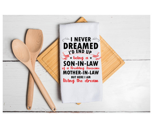 Waffle Towel Kitchen Bath 16" X 24" Dreamed Son in Law of Freaking Awesome Mother in Law Funny