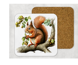 Hardboard Cork Back Set of 4 Square Coasters Gift Housewarming Home Squirrel Nuts Animal