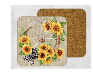 Hardboard Cork Back Set of 4 Square Coasters Gift Housewarming Home Sunflowers