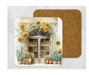 Hardboard Cork Back Set of 4 Square Coasters Gift Housewarming Home Sunflower Shops