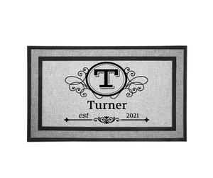 Personalized Monogram Door Welcome Mat Wedding Anniversary Housewarming Gift 18" x 30" 2 Styles Choices Letter T