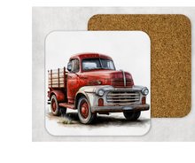 Load image into Gallery viewer, Hardboard Cork Back Set of 4 Square Coasters Gift Houseware Home Farm Red Barn Truck Horses Pigs
