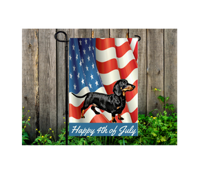 Yard Flag Garden Flag 12" x 18" Polyester USA Dachshund Doxie July 4th