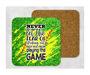 Hardboard Cork Back Single One Square Coaster Gift Housewarming Home Softball Grass Never Fear Game Keep From Playing Game