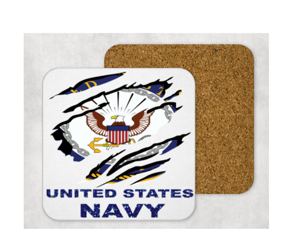 Hardboard Cork Back Single One Square Coaster Gift Housewarming Home United States Navy