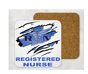 Hardboard Cork Back Single One Square Coaster Gift Housewarming Home Registered Nurse RN Hospital Clinic