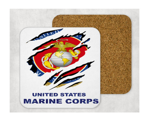 Hardboard Cork Back Single One Square Coaster Gift Housewarming Home United States Marine Corps