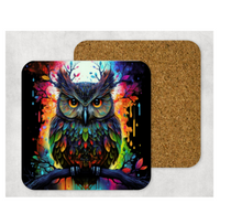 Load image into Gallery viewer, Hardboard Cork Back Set of 4 Square Coasters Gift Housewarming Home Neon Colorful Owls