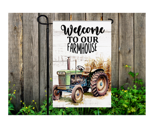 Yard Flag Garden Flag 12" x 18" Polyester Green Tractor Welcome To Our Farmhouse