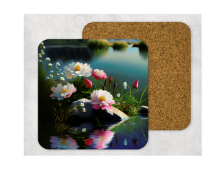 Hardboard Cork Back Set of 4 Square Coasters Gift Housewarming Home Water Lake Florals Mountains