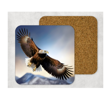 Load image into Gallery viewer, Hardboard Cork Back Set of 4 Square Coasters Gift Housewarming Home Flying Eagles Wildlife