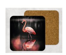 Load image into Gallery viewer, Hardboard Cork Back Set of 4 Square Coasters Gift Housewarming Home Flamingo Reflection