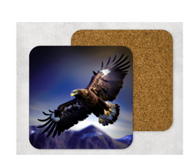 Load image into Gallery viewer, Hardboard Cork Back Set of 4 Square Coasters Gift Housewarming Home Flying Eagles Wildlife