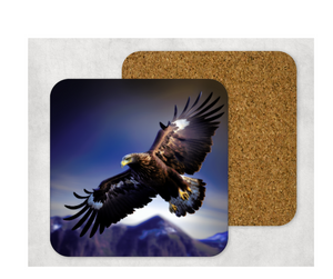 Hardboard Cork Back Set of 4 Square Coasters Gift Housewarming Home Flying Eagles Wildlife