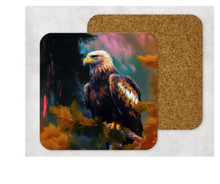Load image into Gallery viewer, Hardboard Cork Back Set of 4 Square Coasters Gift Housewarming Home Eagles Wildlife