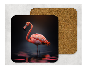 Hardboard Cork Back Set of 4 Square Coasters Gift Housewarming Home Flamingo Reflection