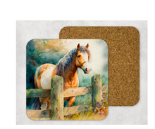 Load image into Gallery viewer, Hardboard Cork Back Set of 4 Square Coasters Gift Housewarming Home Barn Farm Animals Goat Pig Donkey Horse