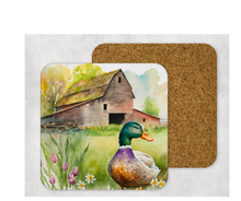 Load image into Gallery viewer, Hardboard Cork Back Set of 4 Square Coasters Gift Housewarming Home Barn Farm Animals Duck Sheep Goat