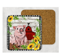 Load image into Gallery viewer, Hardboard Cork Back Set of 4 Square Coasters Gift Housewarming Home Sunflowers Black White Rooster Cow Pig Goat