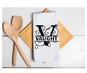 Waffle Towel Kitchen Bath 16" X 24" Gift Wedding Anniversary House Warming Monogram Letter V Add Name
