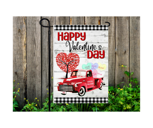 Yard Flag Garden Flag 12" x 18" Polyester Valentines Day Love Red Truck Hearts