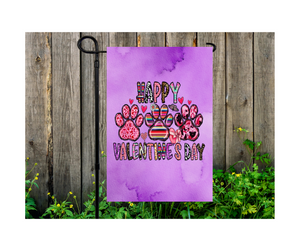 Yard Flag Garden Flag 12" x 18" Polyester Purple Watercolor Happy Valentine's Day Paw Prints