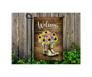 Yard Flag Garden Flag 12" x 18" Polyester Welcome Boots Floral