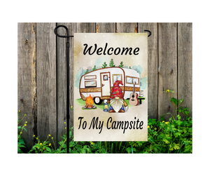 Yard Flag Garden Flag 12" x 18" Polyester Camping Campfire Welcome To My Campsite Gnome