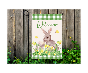 Yard Flag Garden Flag 12" x 18" Polyester Easter Welcome Bunny Butterfly Flowers
